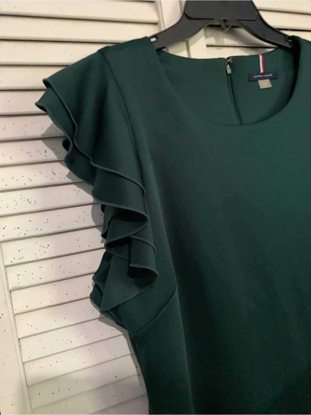 Tommy Hilfiger Green Fluttered Ruffle Sleeve Sheath Midi Dress Career Wear - Picture 5 of 9